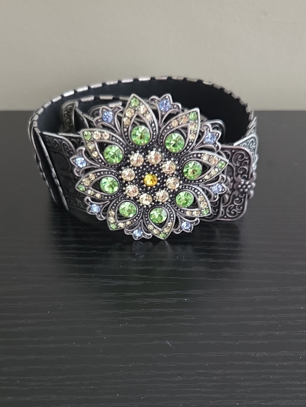Vintage Belt With Large Floral Crystal Buckle